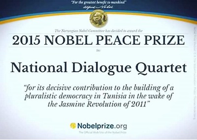 Le prix Nobel de la paix 2015 attribué au quartet du dialogue national tunisien